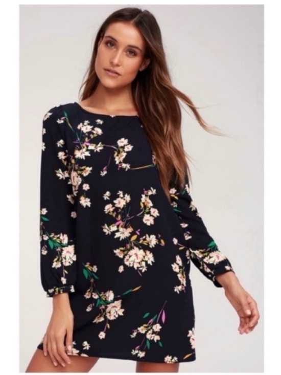 Lulus Dresses & Skirts - Lulu's Herbaceous Babe Shift Dress navy blue floral mini bateau neck